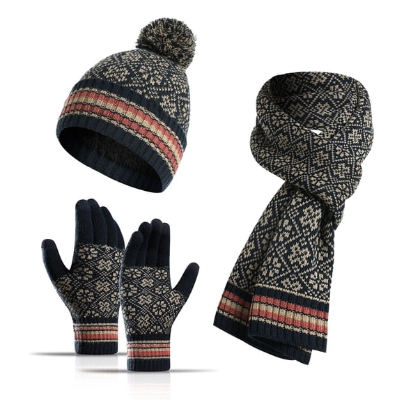 3 Pieces Winter Warm Outdoor Hat Scarf Set for Men Women Beanie Hat, Long Scarf, Touchscreen Gloves Set