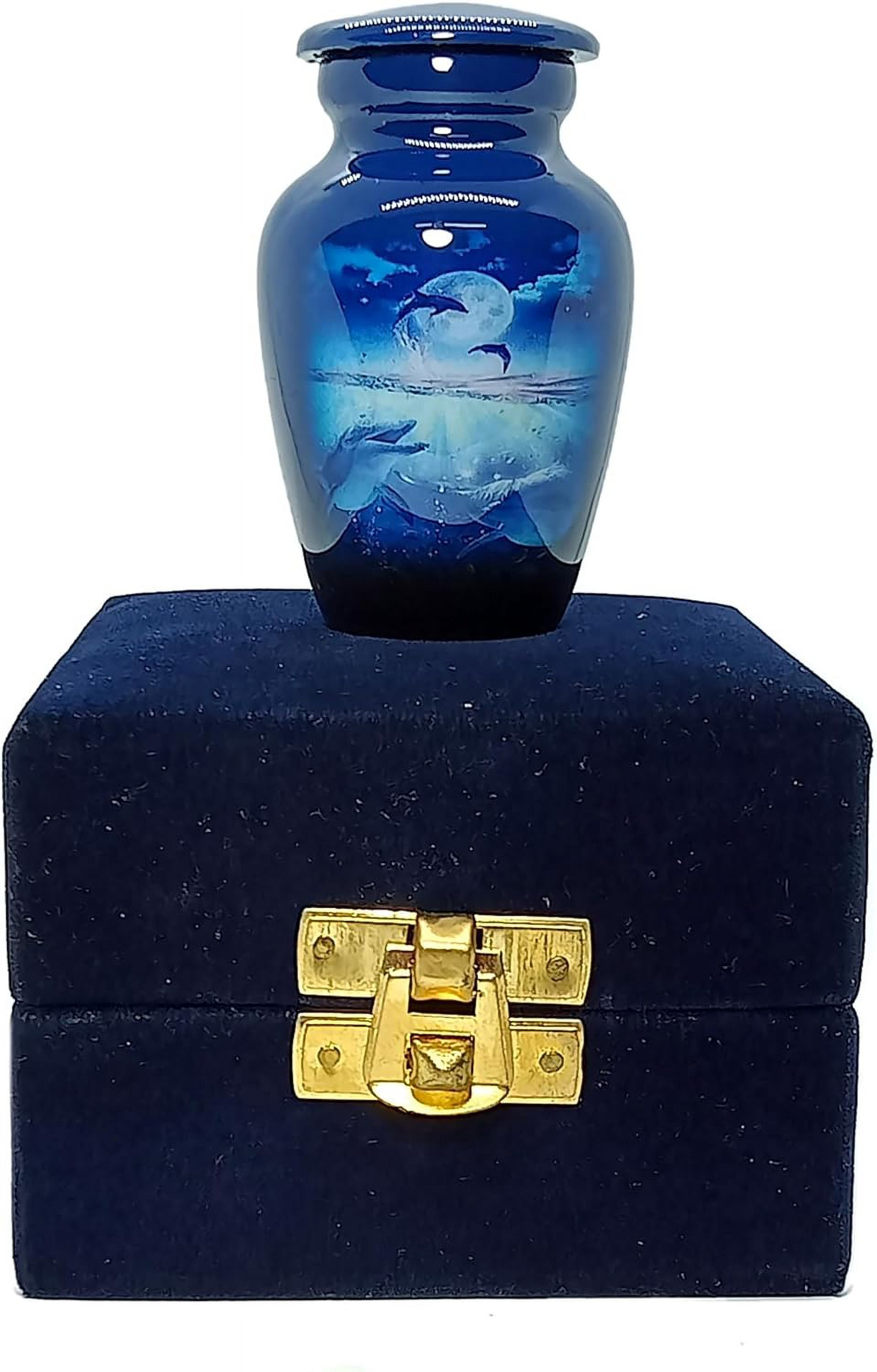 UR Keepsake Urn -Dolphin with Moon Blue Keepsake Cremation Urn for Human Ashes with Velvet Box & Velvet Bag-Mini Keepsake Urn - Affordable Keepsake Urn (3 cu.in)