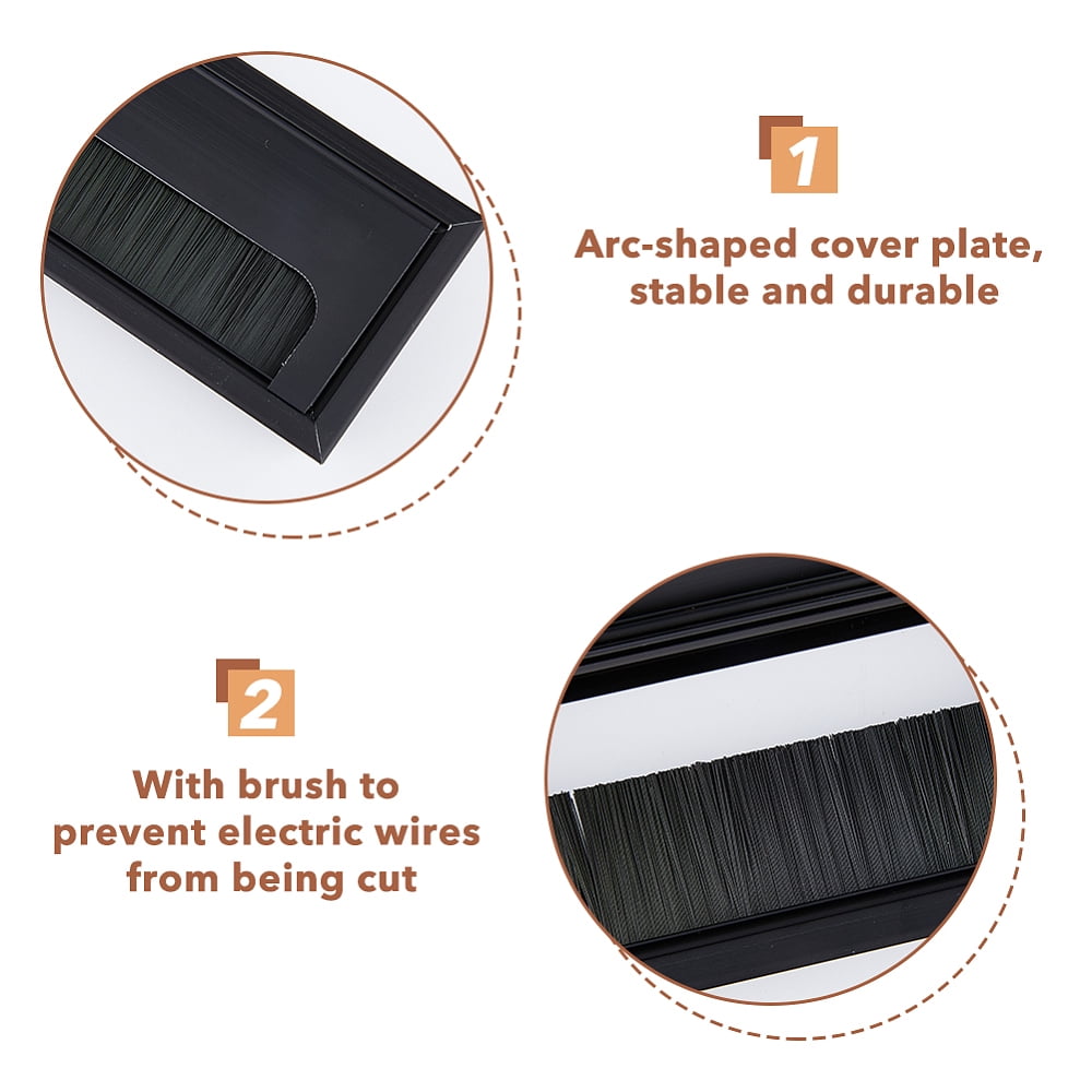 4Pcs Aluminum Cable Grommets Wire Hole Cover with Brush inside for Management of Home Office Computer Desk Rectangle Black 160x80x25mm DIY