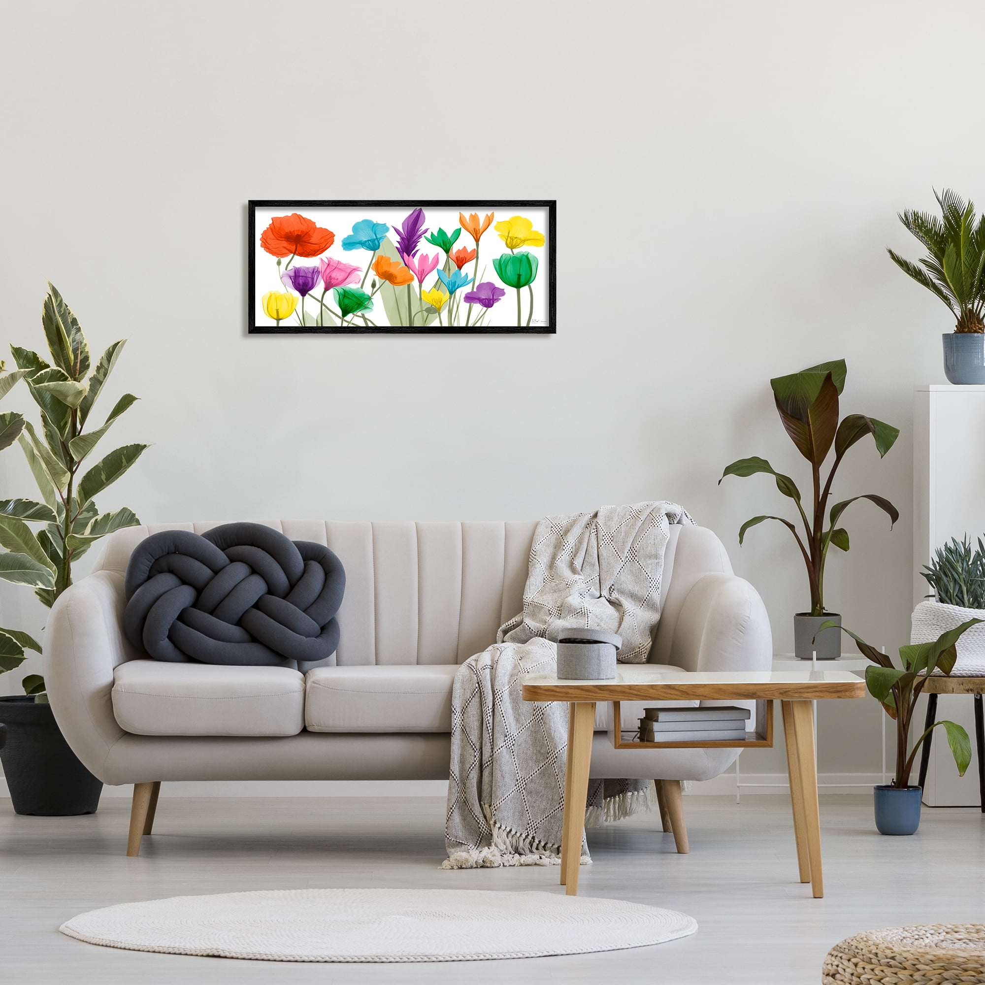 Stupell Industries Bold Spring Floral Arrangement Translucent Plant Botanical & Floral Photography Black Framed Art Print Wall Art, 13 x 30