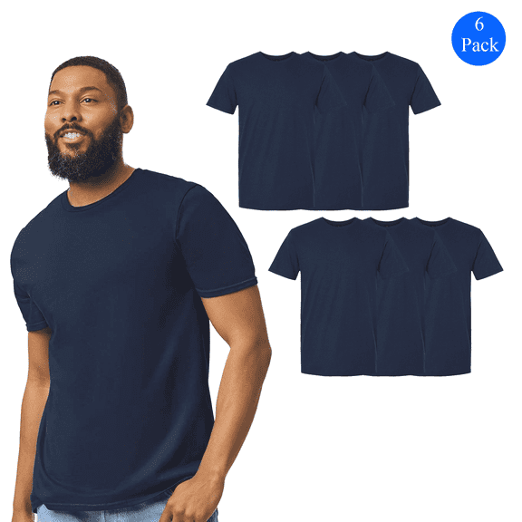 Gildan Softstyle Men's T-Shirt, 100 Cotton Short Sleeve Classic Fit Tee, Navy, Pack of 6, Size-L