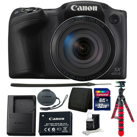 Canon PowerShot SX420 IS 20.0MP HD 720p Video Recording 1.2.3" CCD 42x Optical Zoom Lens 24-1008mm (35mm Equivalent) Built-In Wi-Fi ISO 1600 Black Digital Camera 32GB Accessory Kit Black
