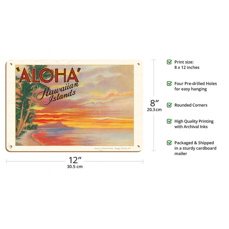 Aloha Hawaiian Islands - Sunset on Diamond Head - Vintage Hawaiian
