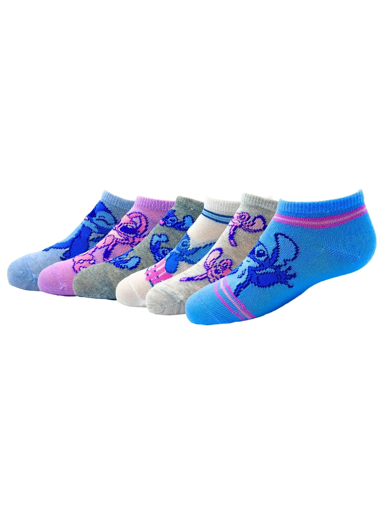 Disney Stitch Girls No-Show Socks, 6-Pack, Sizes S/M-M/L