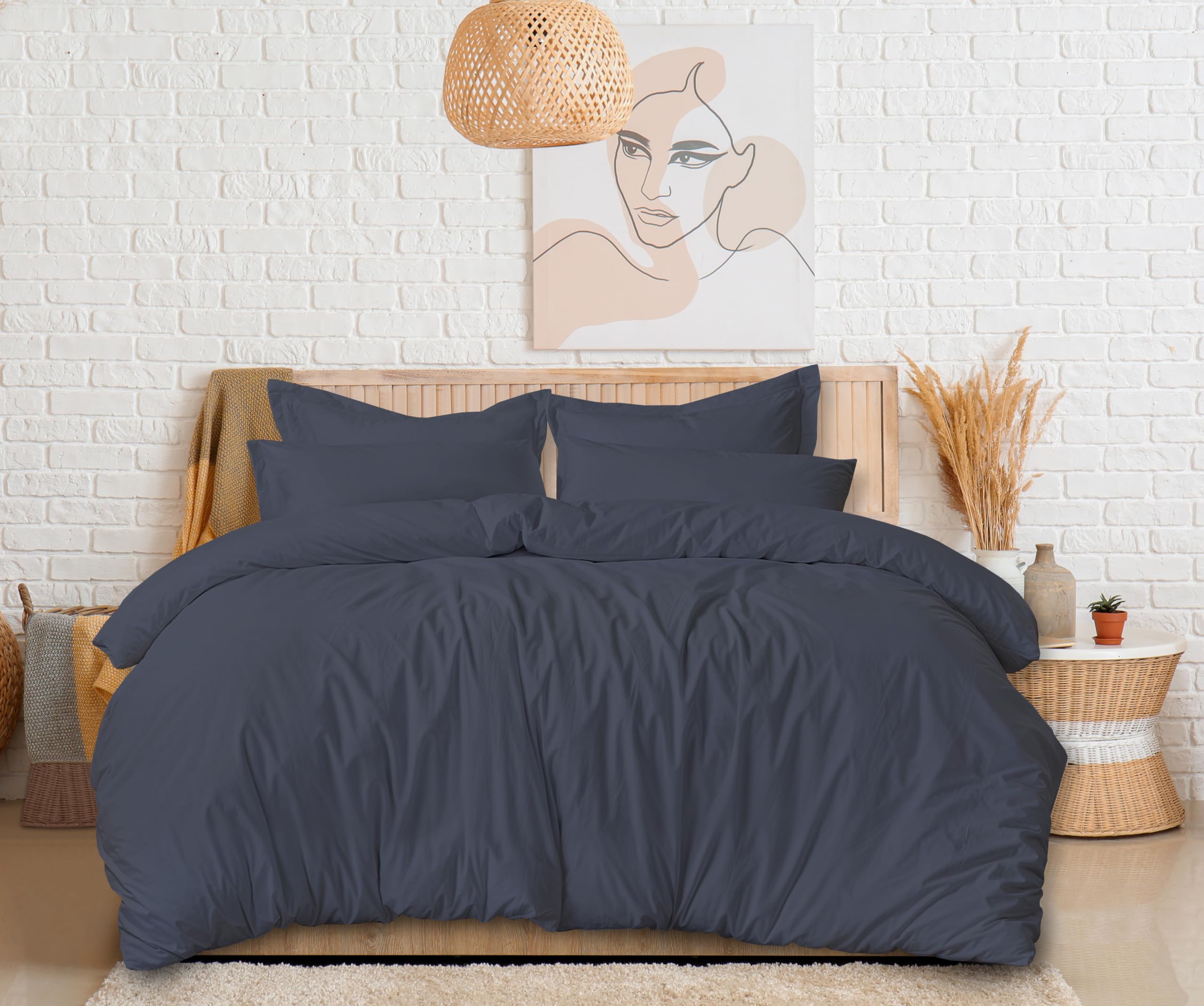 RUVANTI Dark Grey Duvet Cover Queen Size - Soft Egyptian Cotton Duvet Cover Set 3 Pieces with Button Closure, 1 Duvet Cover 92x96 inches and 2 Pillow Shams .