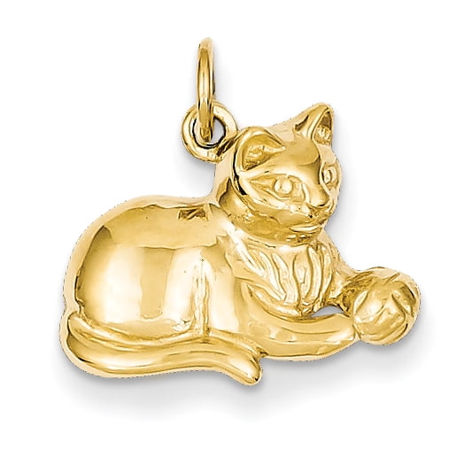 JewelryWeb 14k Gold Cat Charm Measures 17.5x17.7mm