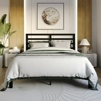 Home Design Winona Twin Wood Panel Bed Frame with Slatted Headboard and Sturdy Legs, Black, Easy Assembly