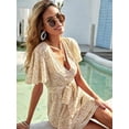 thumbnail image 2 of V-neck Wrap-Tie Floral Irregular Lace Short Dress, 2 of 4