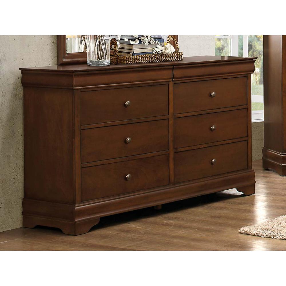 Wooden Dresser With 6 Drawers In Cherry Brown
