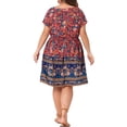 thumbnail image 3 of Agnes Orinda Women's Plus Size Boho Dress Floral V Neck Drop Shoulder Drawstring Waist Beach Dresses 1X Royal Blue, 3 of 6