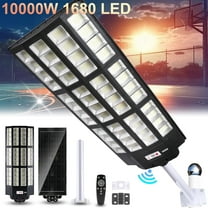 MUCH 10000W 1680 LED Super Bright Solar Street Light Pole Barn Commercial Parking Lot Lights IP67 Outdoor Dusk to Dawn Solar Security Flood Lights w/Motion Sensor Remote Control