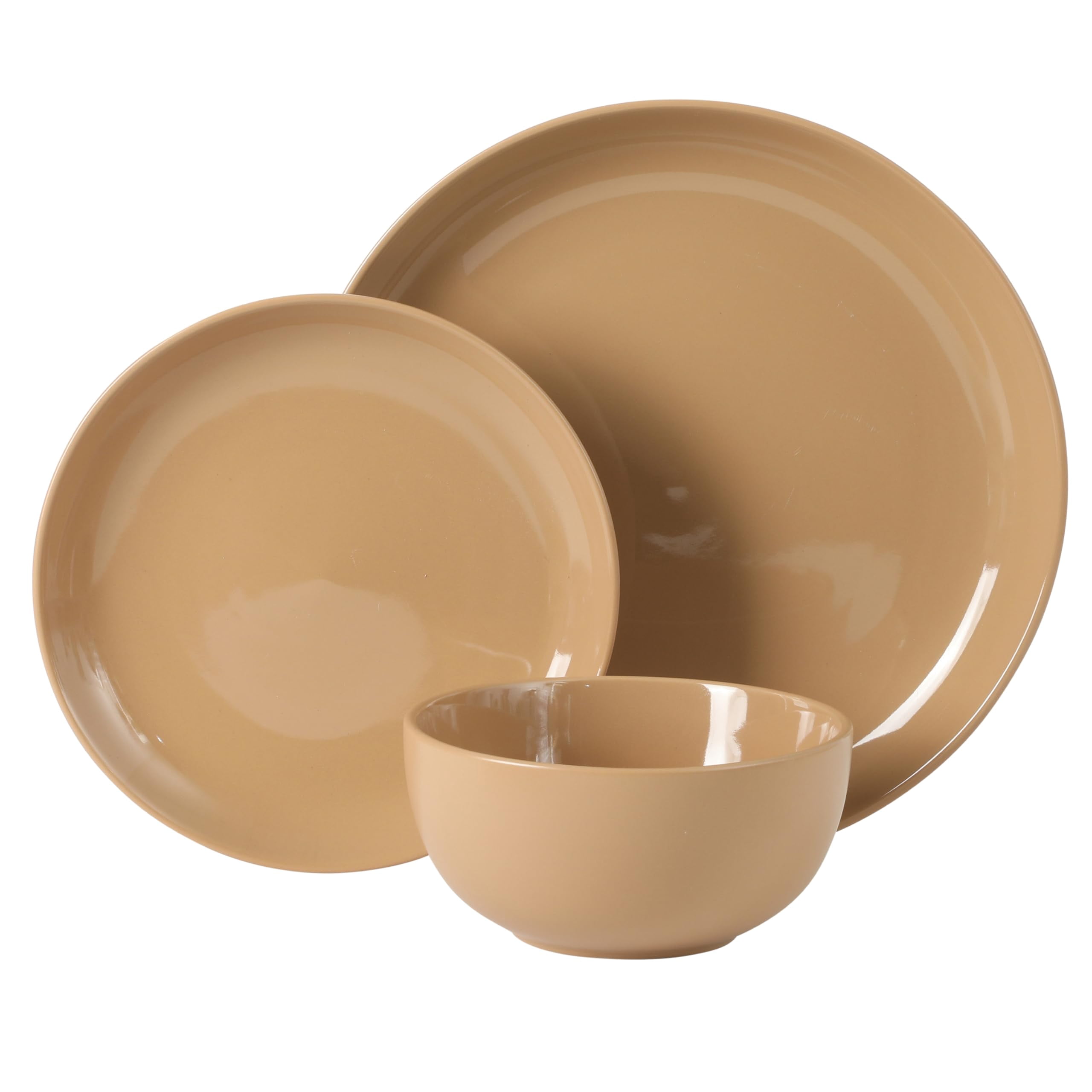 12-Piece Stoneware Dinnerware Set for 4, Cream Round Plates and Bowls, Modern Matte Finish, Microwave and Dishwasher Safe