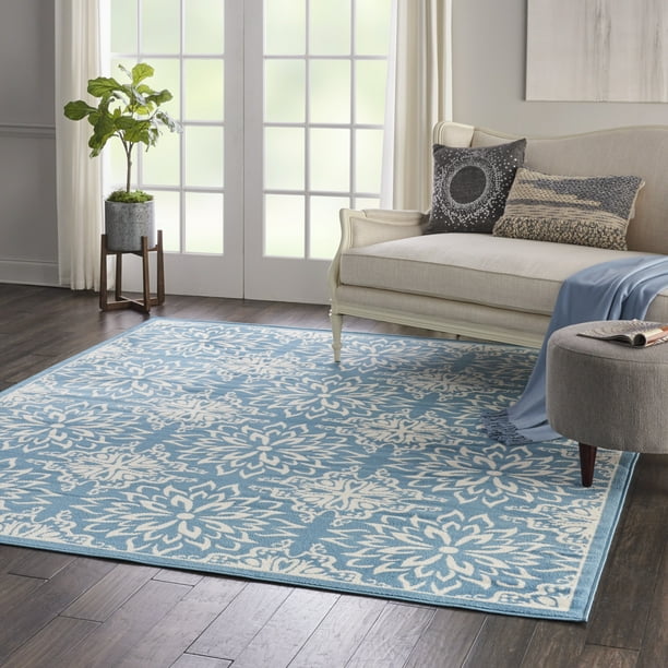 Walmart Bliss Beach Floral Ivory Blue Area Rug Walmart Com Walmart Com