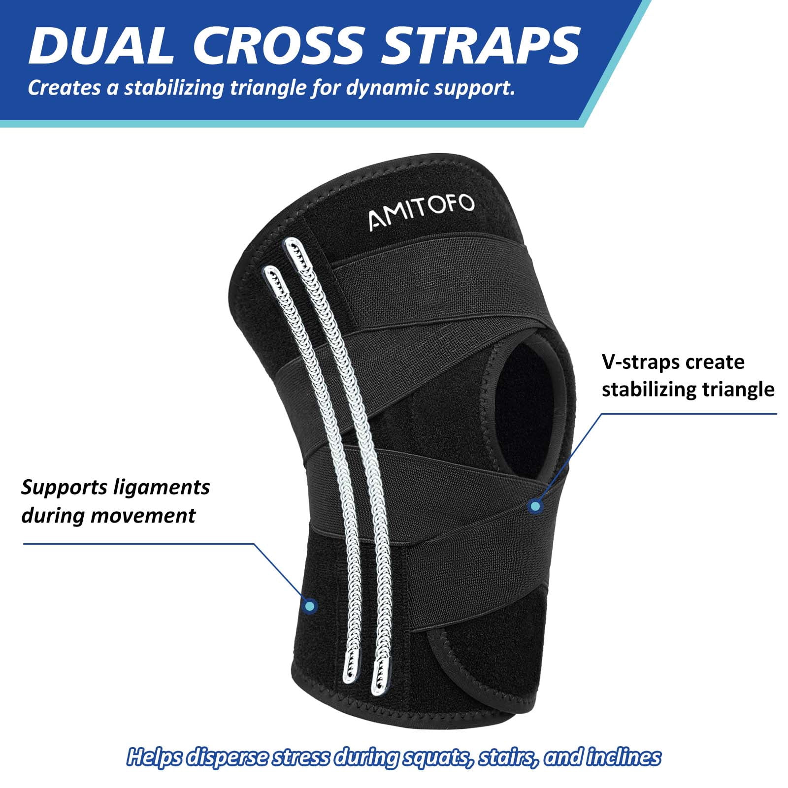Knee Brace with Side Stabilizers for Women & Men, UNEEI Adjustable Knee Sleeves and Supports with Silicone Anti-Slip Strips for Meniscus Tear, Arthritis and Joint Pain, L