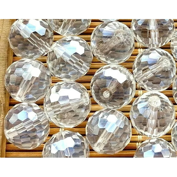 U8MO 12mm Faceted Pretty White Crystal Quartz Round Beads 25pcs