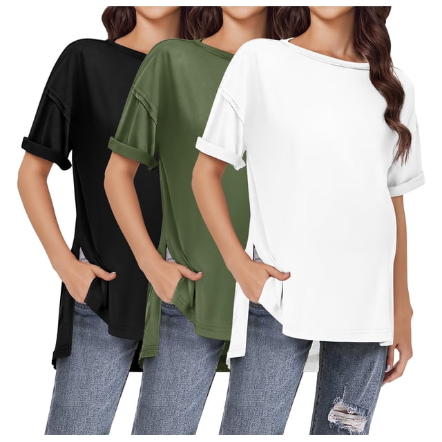 Camisas de maternidad Ekouaer, paquete de 3 unidades, manga corta, talla M