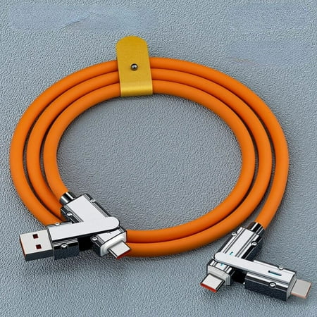 100W 5A 4-in-1 Zinc Alloy Super Fast Charging Data Cable for Samsung Huawei Xiaomi for IPhone Multifunction Phone Charging Cable Orange