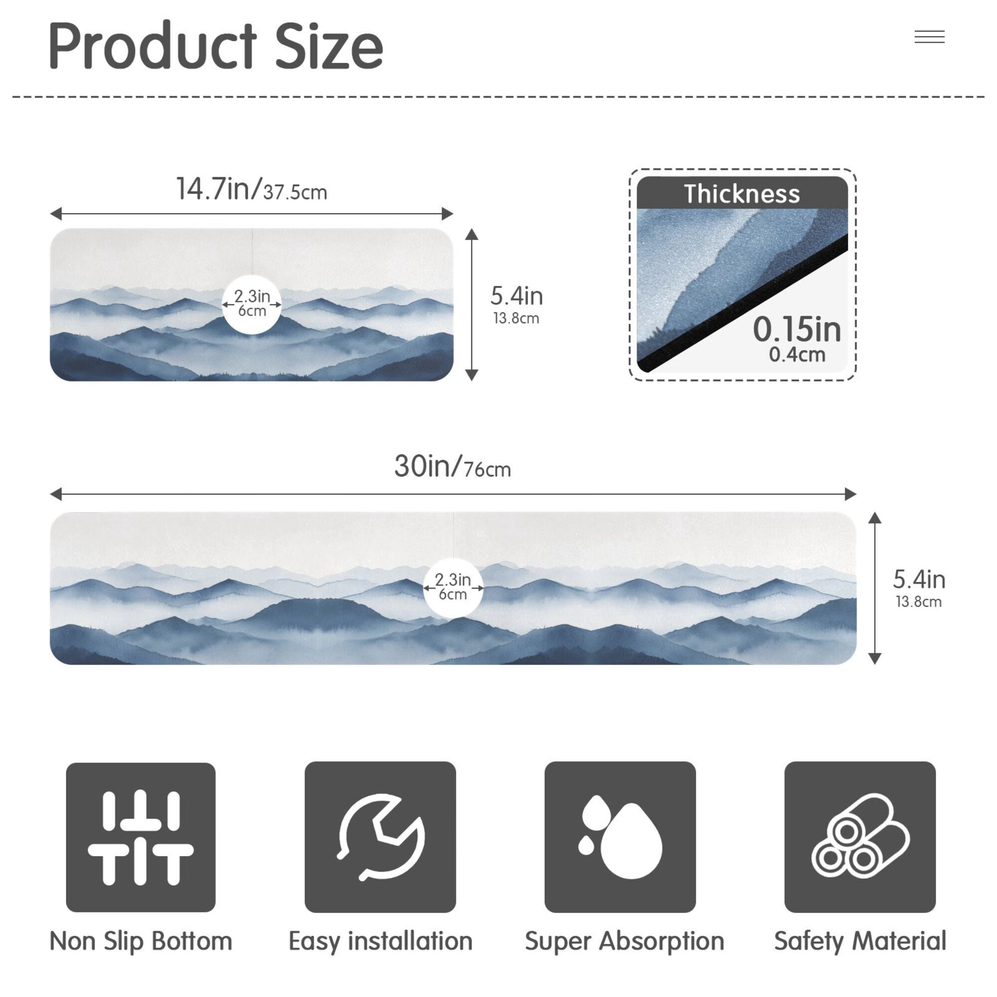 Yayeee Faucet Mat for Kitchen Sink 14.7" Diatomite Long Splash Guard Pad, Watercolor Mountains
