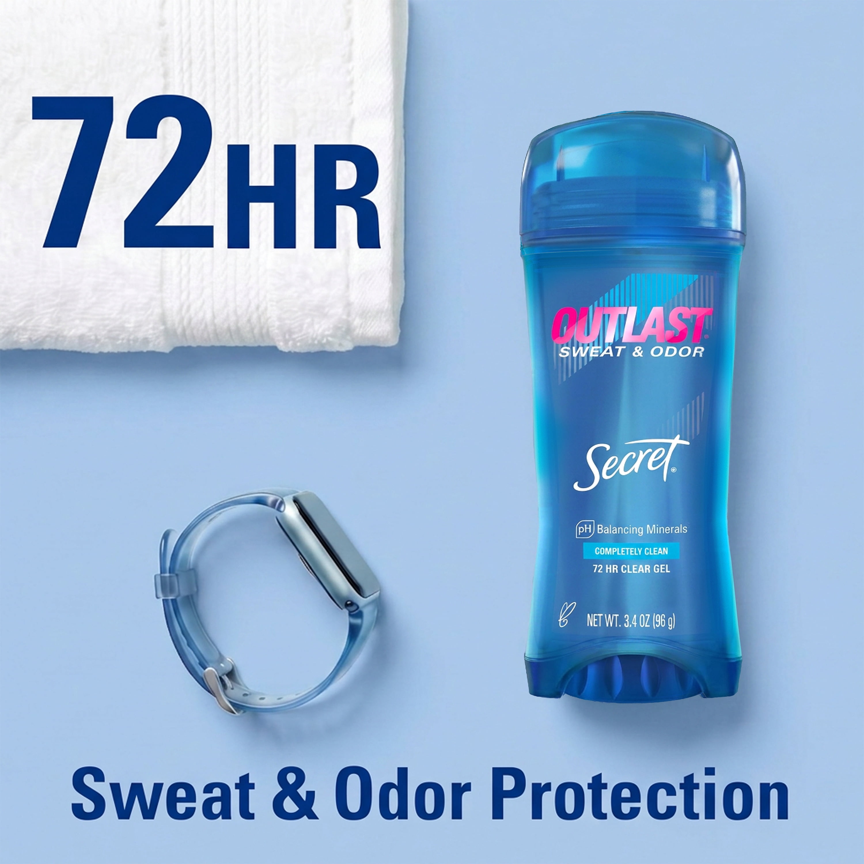 Secret Outlast Antiperspirant Deodorant for Women, Clear Gel, Completely Clean, 3.4 oz