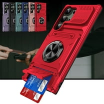 Dteck for Samsung Galaxy S24 Ultra 5G Case ,Protective Shockproof Rugged Military Grade Drop Protection S24 Ultra Phone Cover with Card Slots Kickstand TPU Matte Textured Tough Hybrid Hard Case,Red