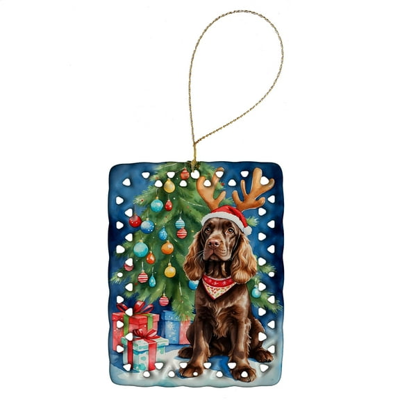 Carolines Treasures DAC7762CO2 3.4 x 2.6 in. Chocolate Cocker Spaniel Christmas Reindeer Porcelain Ornament