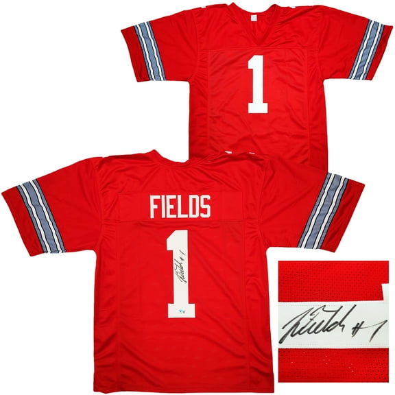 Ohio State Buckeyes Justin Fields Autographed Red Jersey Beckett BAS QR 203904