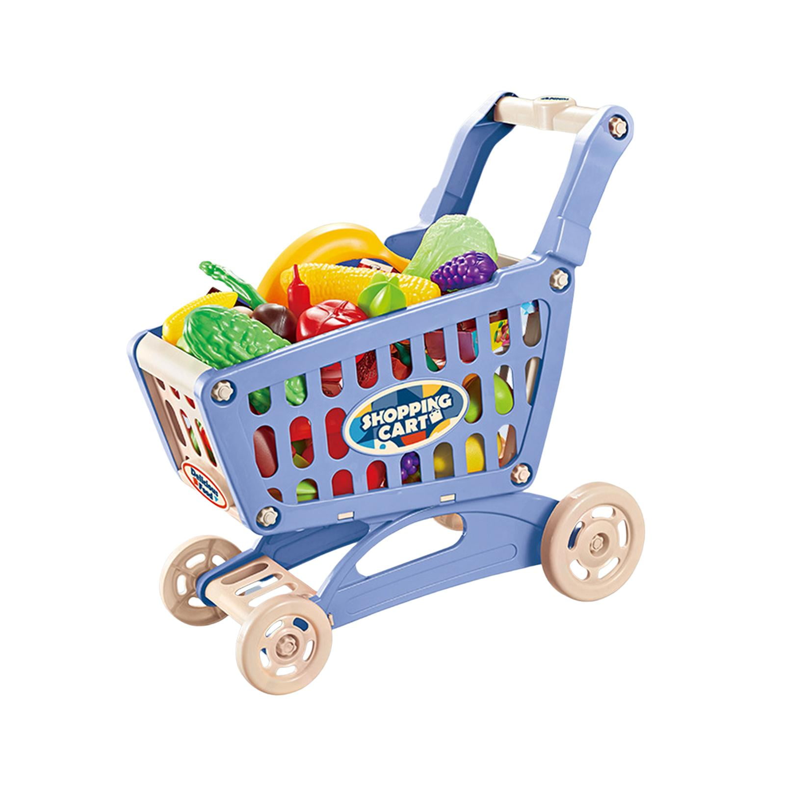 Trolley Play Set Kids Shopping Cart Role Play Pretend Play Supermarket Handcart Toy Grocery Carts Toy for Storage Make up Holder Desk Decor Blue Walmart