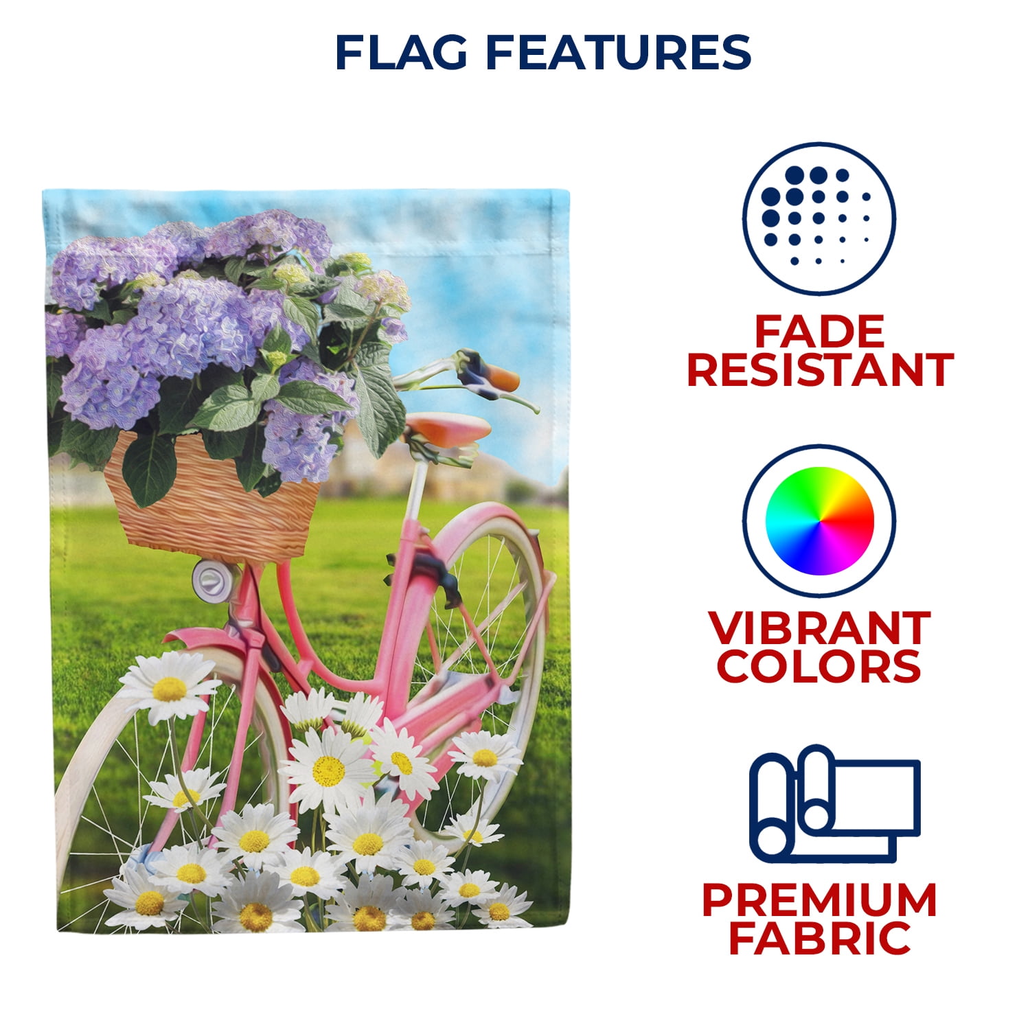 America Forever Spring Bicycle House Flag 28 x 40 inches Double Sided Summer Themed, Daisy, Hydrangeas, Colorful - Seasonal Yard Lawn Outdoor Decorative Spring Flowers House Flag