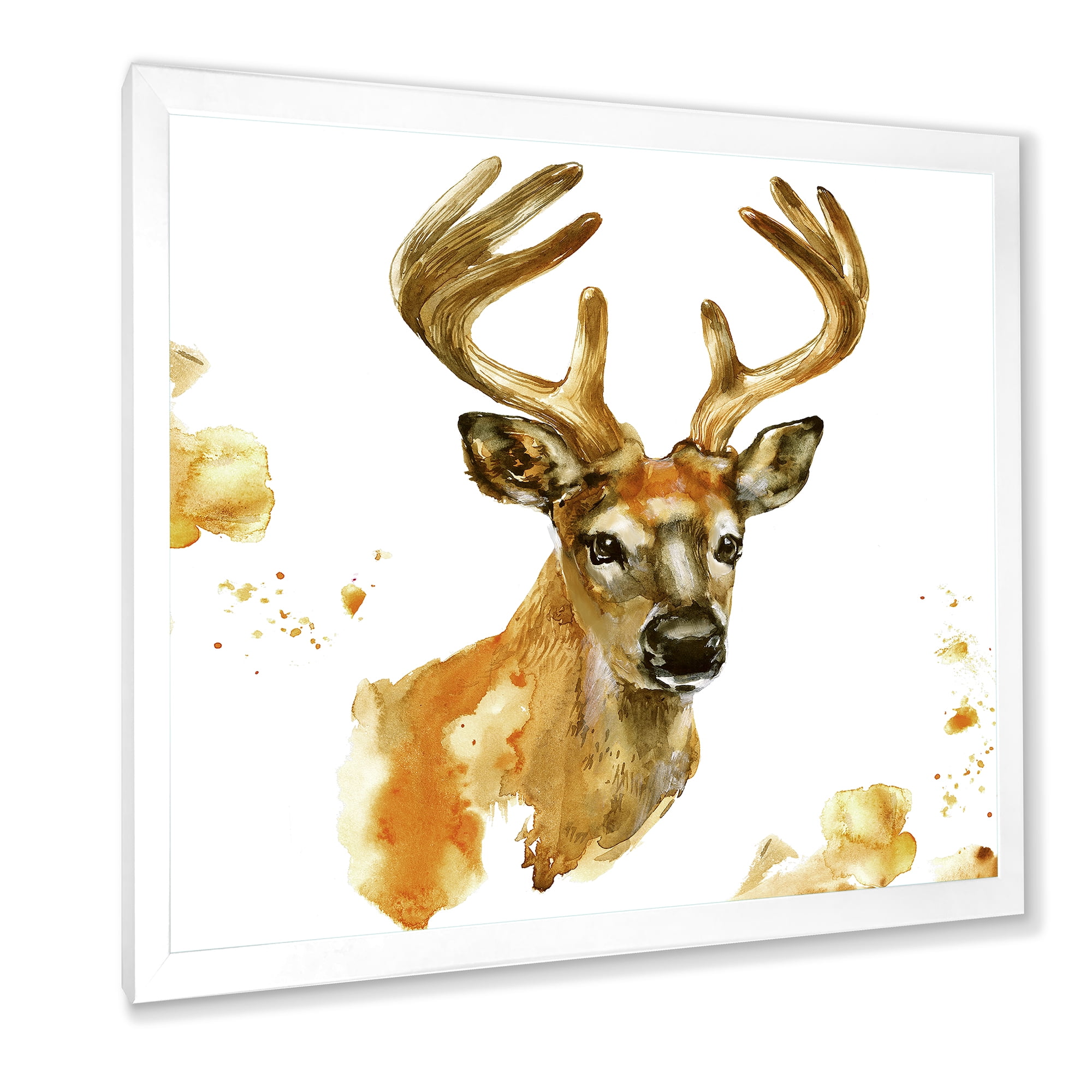 Designart 'Abstract Portrait Of Deer With Big Horns' Farmhouse Framed Art Print
