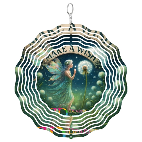 Dandelion Fairy Make A Wish 3D Wind Spinner Kinetic Yard Art Stainless Steel Fantasy Garden Decor Round