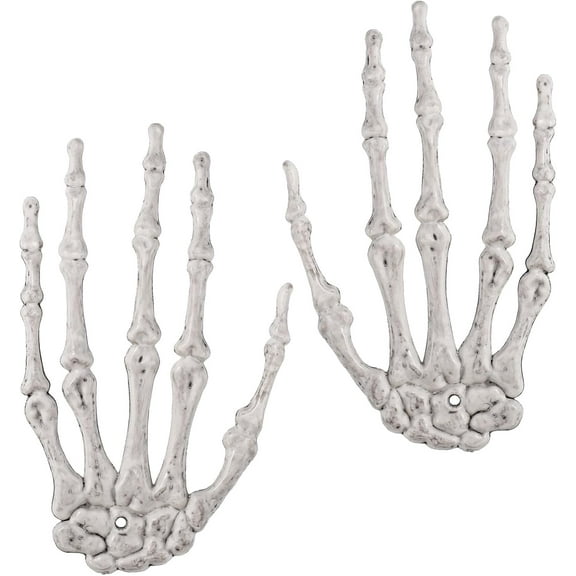 Monebena 2pcs Halloween Skeleton Hands, 6.14x3.58 Inch Plastic Hand Skeleton Model Halloween Skull Hand Bone Decoration Terror Scary Props for April Fools' Day Halloween Easter Themed Party M01