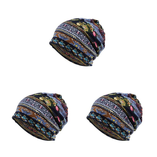 Baohd Bonnet Chapeau Musulman Hijab Imprimé Floral Foulard Coloré Turban Stretch Tête Wrap Mode Oreille Protection Bonnet Bleu Floral 3Set