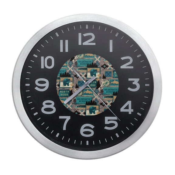Wall Clock Home Decor or for a Patio/RV/Game Room 10" Round Silver Edge with a Black Face Featuring Your Choice of an Outdoor Adventure Themed Vinyl Decal - FREE Battery Included (Fishing Aqua)