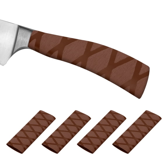Uxcell Cutting Knife Handle Heat Shrink Sleeve 2.2"x4.9" Chef Cutter Non Slip Wrap, Brown X Pattern, 4 Pack