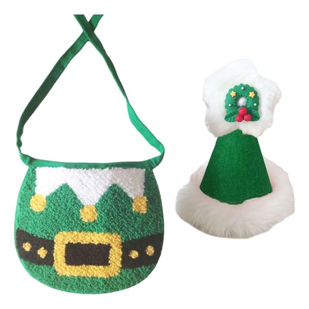 Babero navideño con gorro para mascotas, decoración navideña para perros y gatos pequeños, ideal para fiestas de invierno. ¡Un regalo fantástico! Acce verde