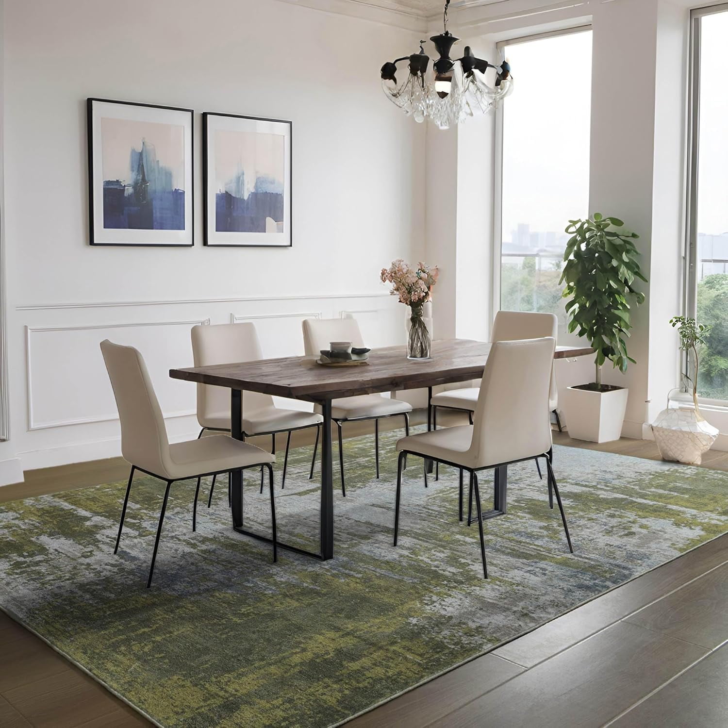 Lochas Fluffy Area Rug Modern Abstract Rugs Soft Carpet for Living Room Bedroom Home Decor,6'x9',Green