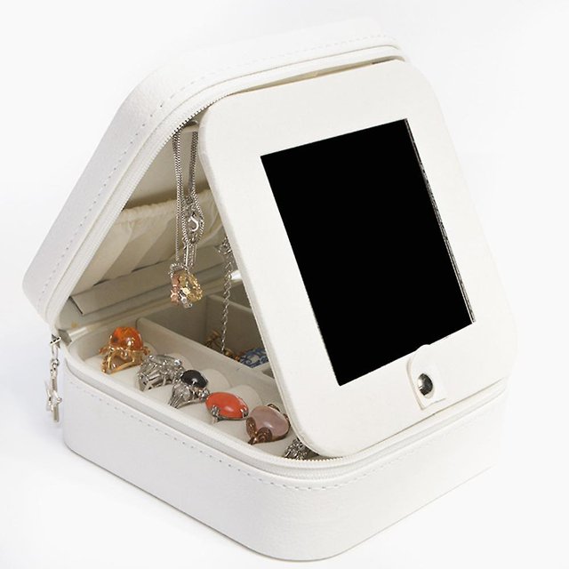 Travel Jewelry Box with Mirror, Small Jewelry Organizer Display Storage Case for Women Girls Earrings Rings Necklaces