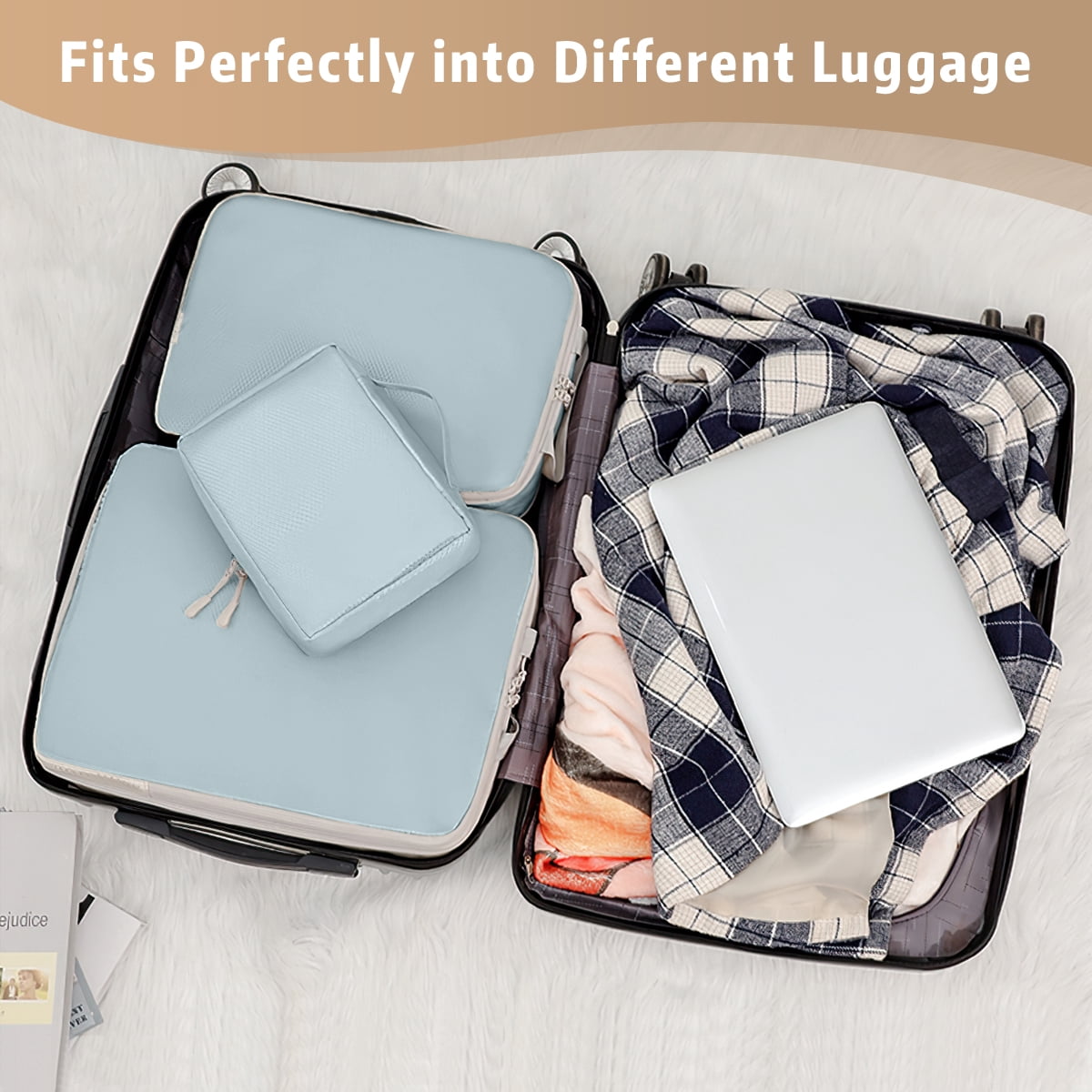 Compression Packing Cubes for Suitcase, 12 PCS Travel Luggage Packing Organizers Waterproof Travel Essentials Bag Clothes Shoes Cosmetics Toiletries Storage Bags for Travel, Blue