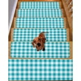 thumbnail image 2 of Turquoise Checkered Stair Treads for Wooden Steps Indoor Runner Rug Carpet, Farmhouse Buffalo Plaid 4 Pieces Peel and Stick Staircase Step Treads Covers Washable Throw Door Mats, 30"x8", 2 of 6
