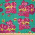 thumbnail image 2 of Ambesonne Summer Fabric by the Yard Microfiber, Digital Watercolor Hibiscus, 1 Yard, Teal Hot Pink and Yellow, 2 of 2
