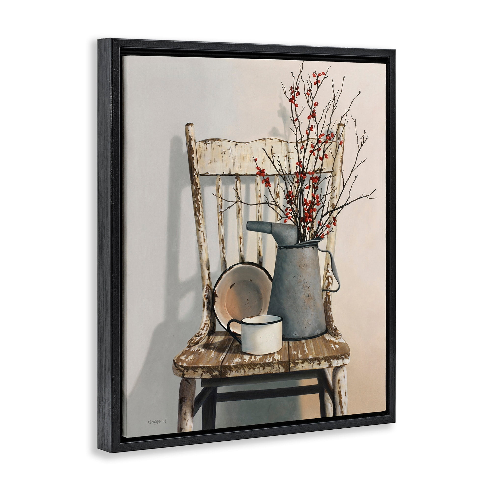 Stupell Industries Vintage Rustic Things Neutral Painting Jet Black Framed Floating Canvas Wall Art, 16x20, by Cecile Baird