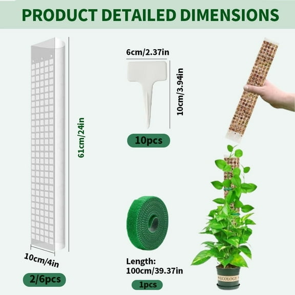 6 Pcs 24 inch Plastic Moss Pole for Plants Monstera, Jorking 6×24'' Plant Poles for Climbing Plants, Plant Support for Indoor Plants Sphagnum Moss