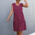 thumbnail image 2 of HAPIMO Women's Mini Loose Hoody Dress Solid Color Summer Beach Retro Short Sleeve Boho Holiday Elegant Leisure Hat V Neck Sundress for Girls Purple S, 2 of 6