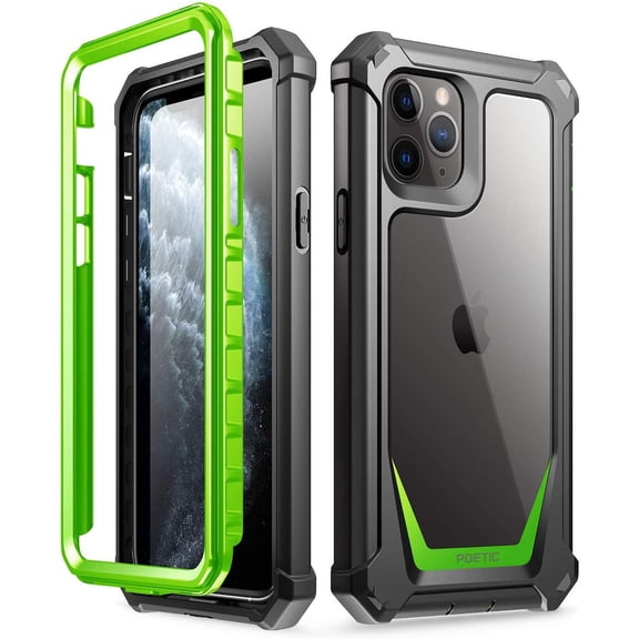 iPhone 11 Pro Case, Poetic Full-Body Hybrid Shockproof Rugged Clear Bumper Cover, Built-in-Screen Protector, Guardian Series, Case for Apple iPhone 11 Pro 5.8 inch (Green/Clear)