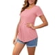 thumbnail image 2 of Blusa de Maternidad de Manga Corta con Cuello Redondo y Diseño Arrugado para Mujeres INSPIRE CHIC, Camiseta de Maternidad con Cintura en Capas, Rosa, Talla XX-Large, 2 of 6