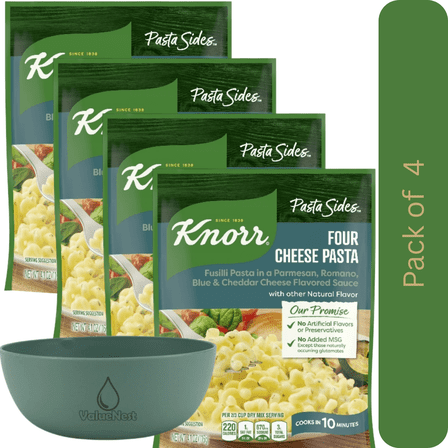 Knorr Pasta Sides Four Cheese Fusilli Pasta, 4.1 oz Pouch, Pack of 4 with Bowl by OMA