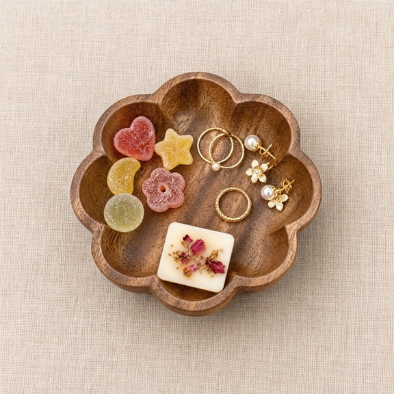 Round Natural Wood Serving Tray, Solid Wood Snack Fruit Storage Platter, Rustic Multipurpose Organizer Plate for Living Room Coffee Table Kitchen Dining Countertop Home Decor