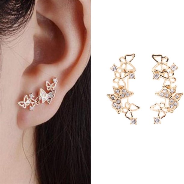 Pendientes Ganfancp Personalidad Hojas Diamantes de Doble Cara Malla Irregular 2X Pendientes