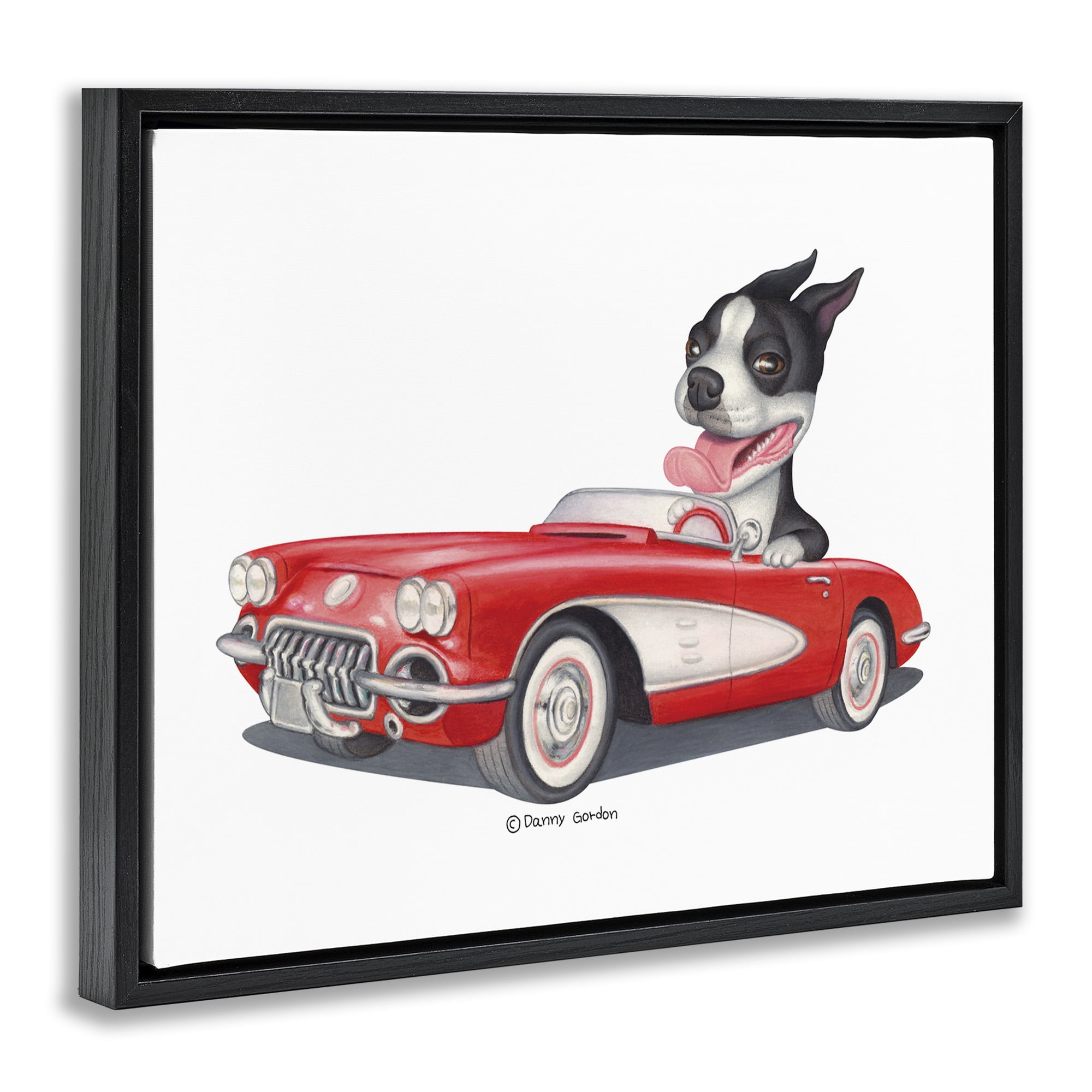 Stupell Industries Dog Driving Vintage Convertible Animals & Insects Painting Black Floater Framed Canvas Art Print Wall Art, 31 x 25