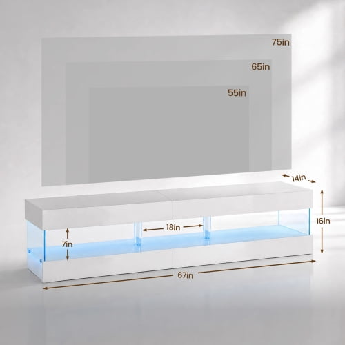 TV Stand for 70 Inch TV, LED Gaming Entertainment Center, Media Console Table for Living Room, White
